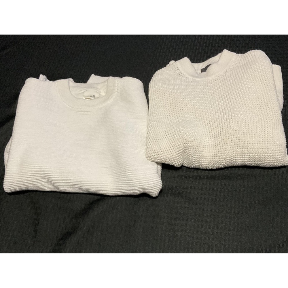 H&M Sweaters Mens Medium White Knit‎ Crew Neck Pullover Lot Of 2 Casual Fall